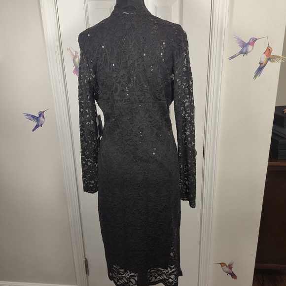 MARINA Black Sequin Lace Long Sleeve Mini Dress Size 12 Cocktail Evening LBD - Picture 8 of 9